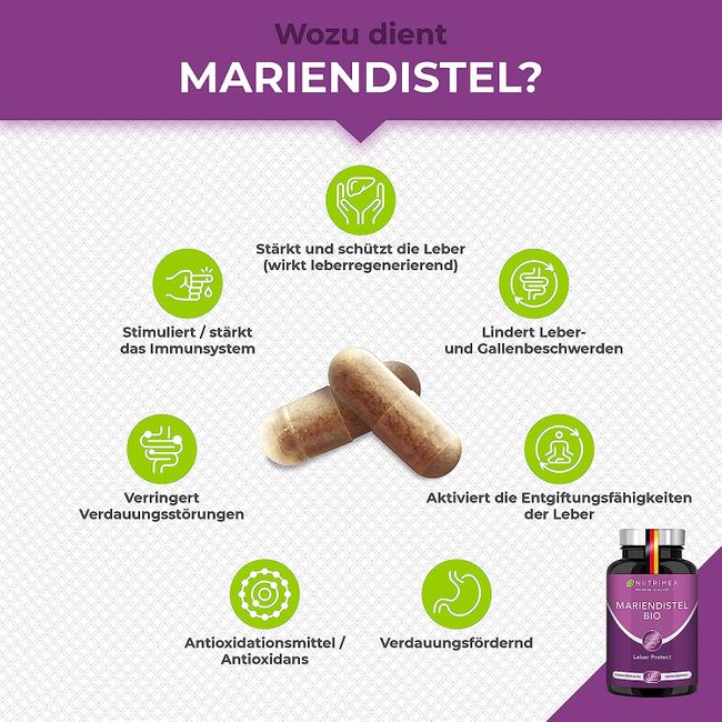 Nutrimea DETOX Mariendistel BIO | Natürlich Leber & Körper entgiften | Reines Mariendistel-Extrakt