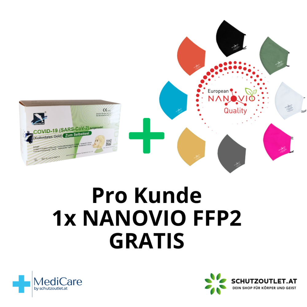 Deepblue Covid-19 SARS-CoV-2 (kolloidales Gold) Selbsttest Nasal - 1er Pack + Gratis Nanovio FFP2 Maske