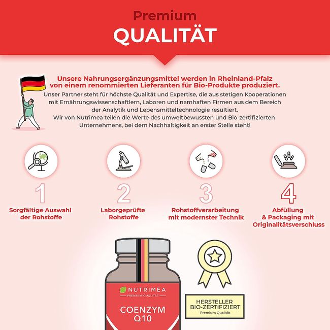 PREMIUM COENZYM Q10 Hochdosiert | 120 Vegane Kapseln für 2 Monatskur | 200 mg Tagesdosis Natürliches Q10 pflanzlicher Fermentation Ubiquinon statt Ubiquinol