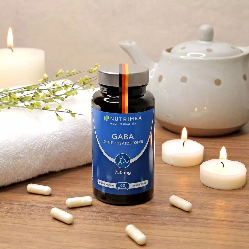 Nutrimea | GABA Pur 750mg | Reine Pulver Kapseln Hochdosiert | OHNE Zusätze & Vegan