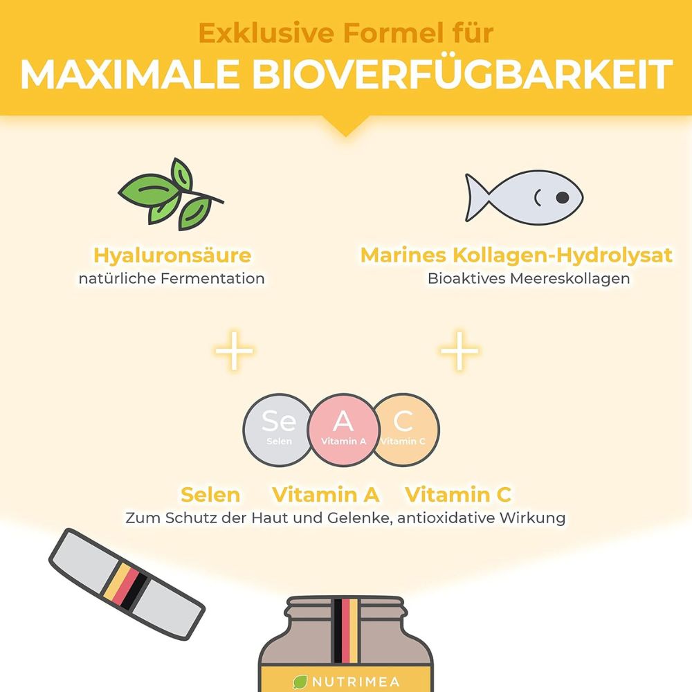 Nutrimea | 4in1 Premium Hyaluron für Haut, Gelenke & Anti-Aging - 60 Kapseln