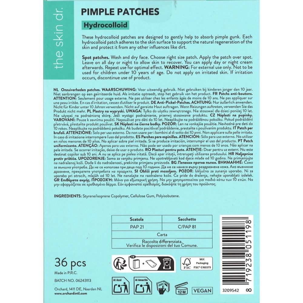 The Skin Dr. | Hydrocolloid Pickel Pflaster - 36 Stück Anti-Pickel Patches