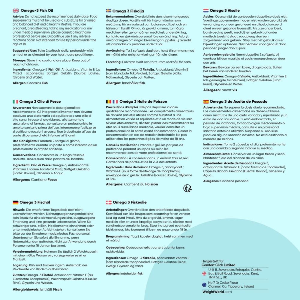 WeightWorld | Omega 3 Fischöl für Herz, Gehirn, Augen & Energie - 240 Weichkapseln