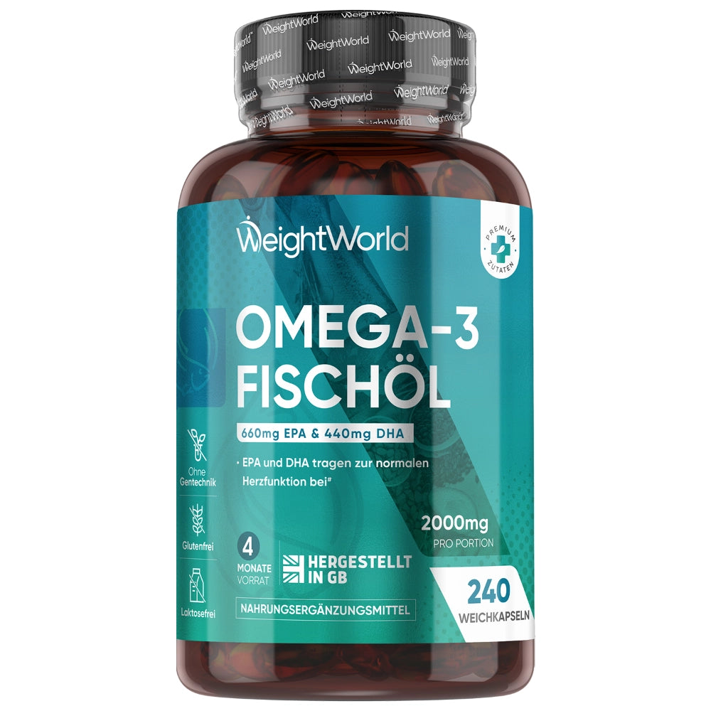 WeightWorld | Omega 3 Fischöl für Herz, Gehirn, Augen & Energie - 240 Weichkapseln