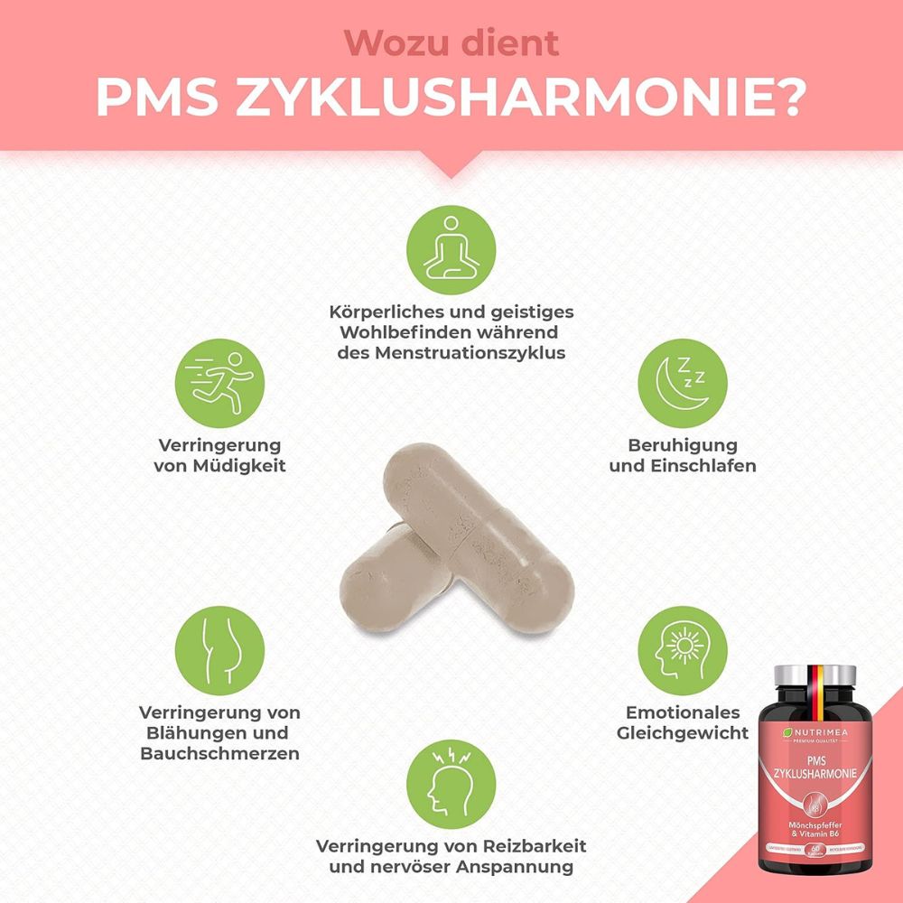 Nutrimea | PMS Zyklusharmonie mit Mönchspfeffer & Vitamin B6 – 60 Kapseln
