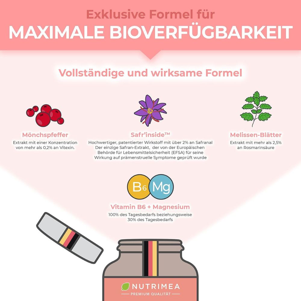 Nutrimea | PMS Zyklusharmonie mit Mönchspfeffer & Vitamin B6 – 60 Kapseln