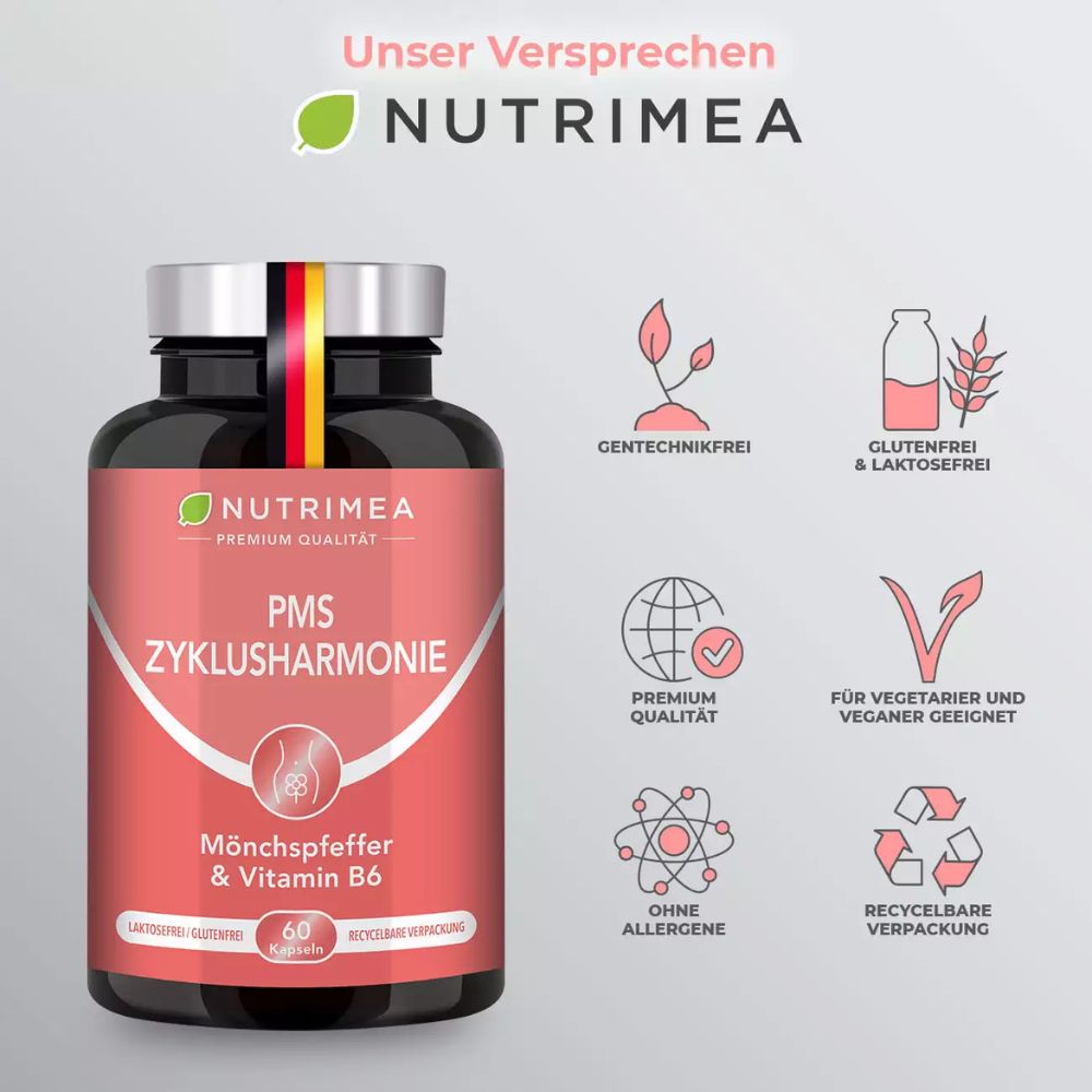 Nutrimea | PMS Zyklusharmonie mit Mönchspfeffer & Vitamin B6 – 60 Kapseln