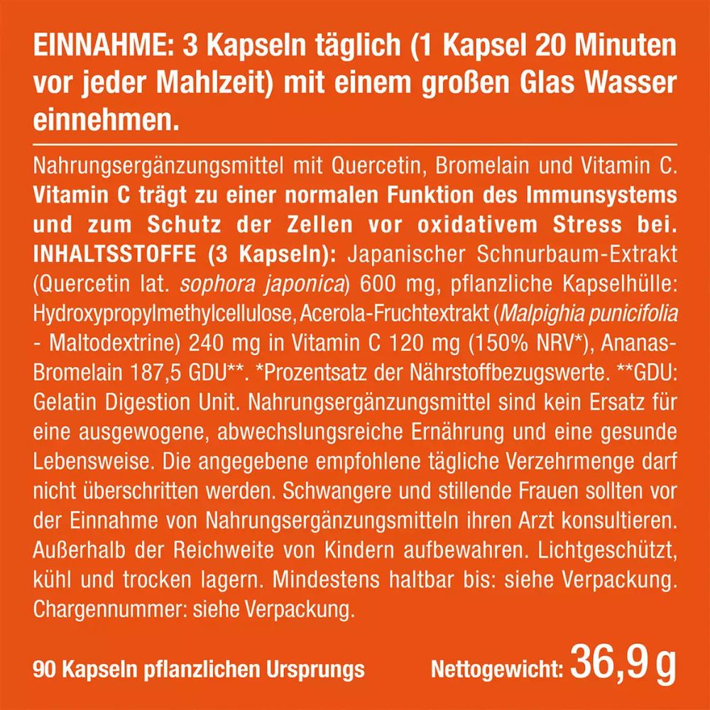 Nutrimea | Quercetin Bromelain Komplex – Mit Vitamin C aus Acerola – 90 Kapseln