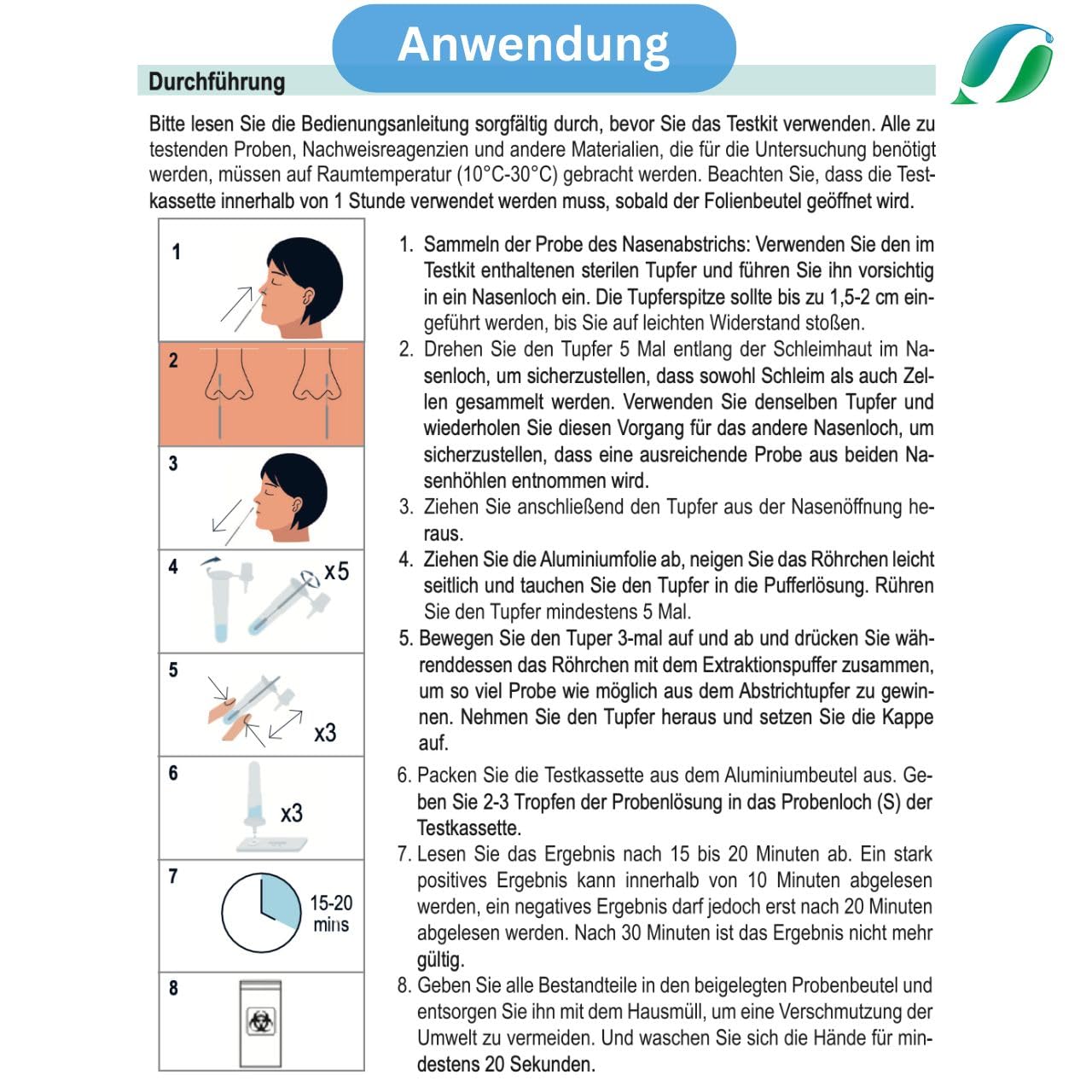 AKTION! 10 Stück - Safecare Laien Nasal Covid-19 Corona Test - CE 1434 - MHD 01/26 - Alle neuen Varianten.