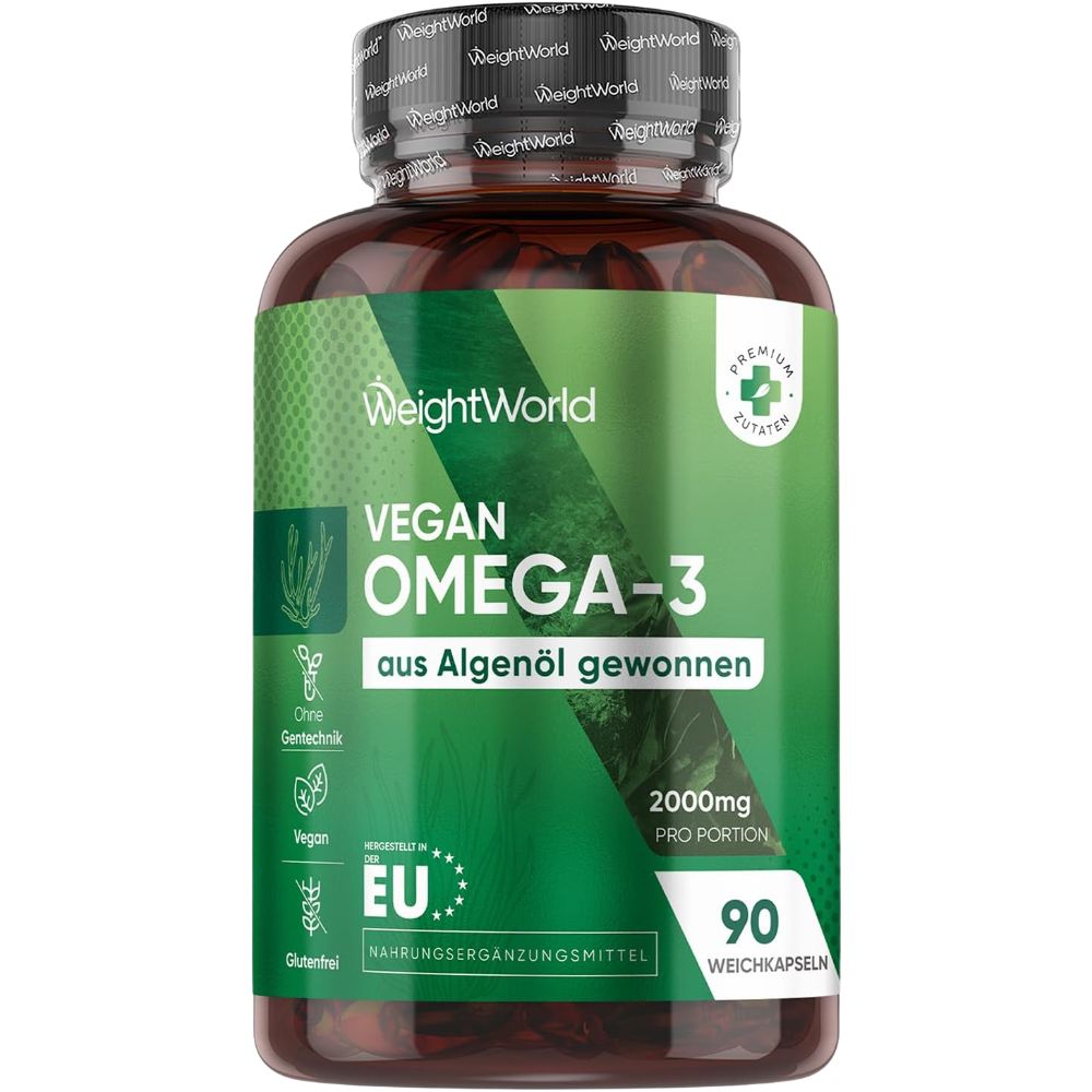 WeightWorld | Vegane Omega-3 - 1000 mg für Herz, Gehirn und Augen - 90 Weichkapseln