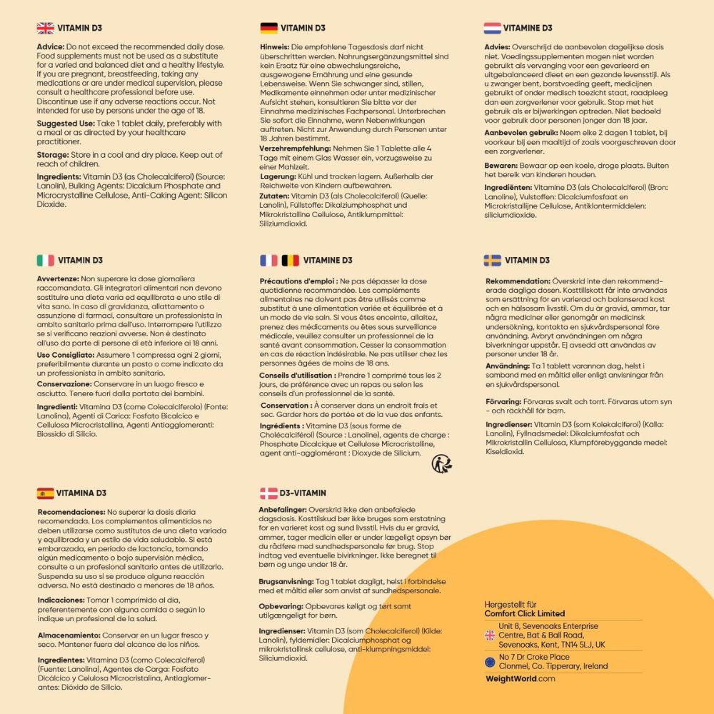 WeightWorld | Vitamin D3 4000 IE - Stärkt Knochen, Zähne und Immunsystem - 400 Tabletten