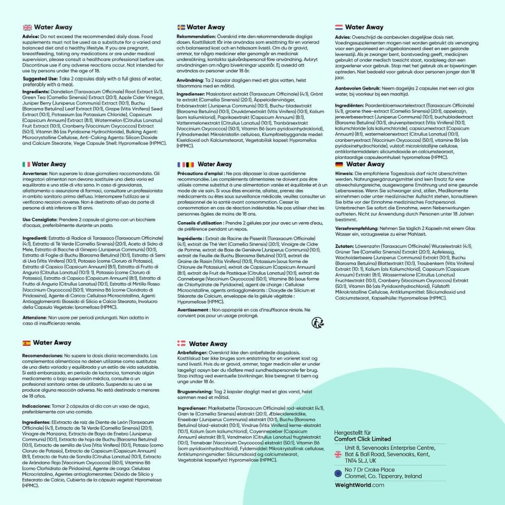 WeightWorld | Water Away 11 in 1 Komplex - 180 Kapseln