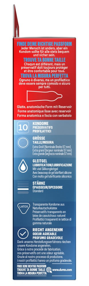 Kondome „Gefühlsecht Extra Groß“ I Durex I transparent I 10 Stück