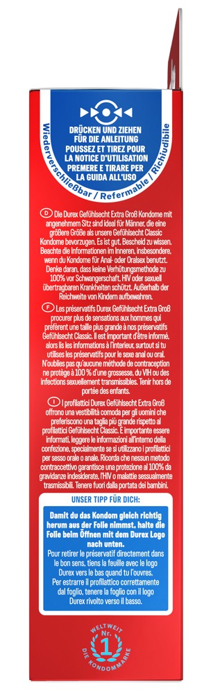 Kondome „Gefühlsecht Extra Groß“ I Durex I transparent I 10 Stück