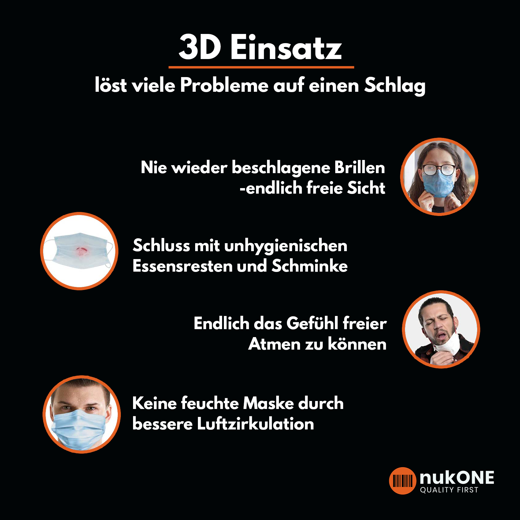 MNS Maske 3D Einsatz I nukONE I 10er Set I versch. Größen I Brillenträger geeignet