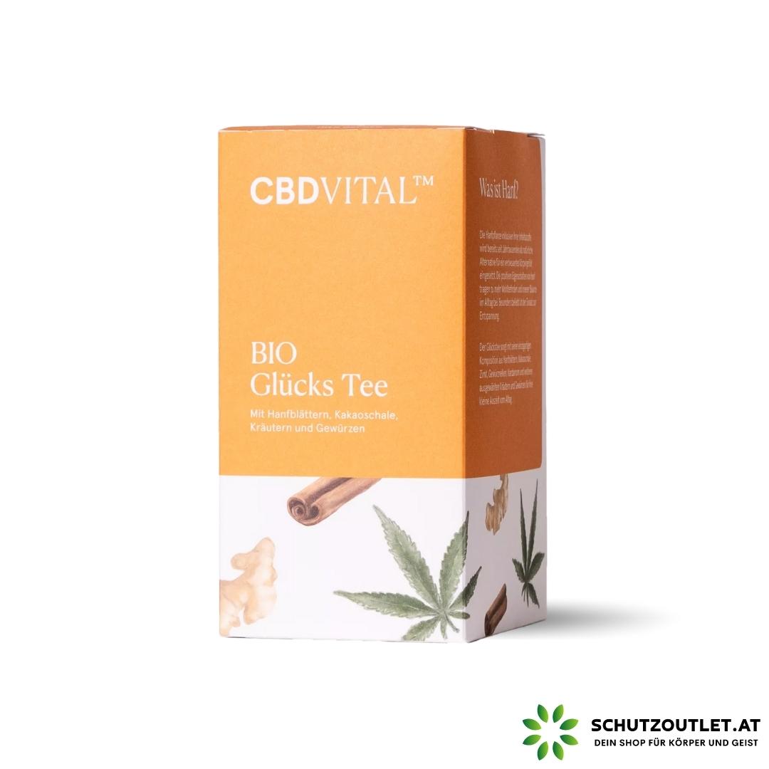 BIO Glücks Tee I CBD Vital I Bio-Kräuterteekomposition mit Hanfblättern, Kakaoschale, Kräutern und Gewürzen