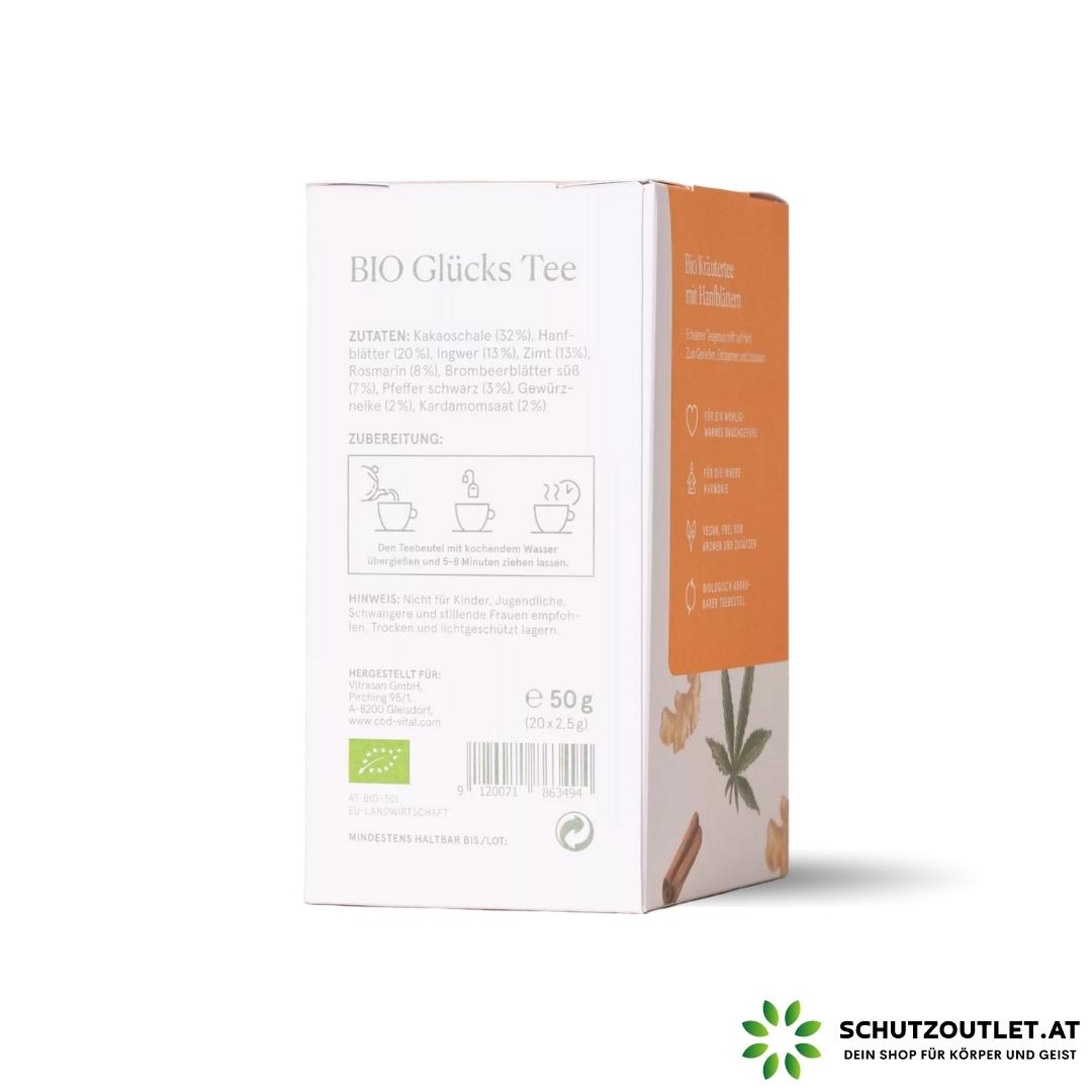 BIO Glücks Tee I CBD Vital I Bio-Kräuterteekomposition mit Hanfblättern, Kakaoschale, Kräutern und Gewürzen