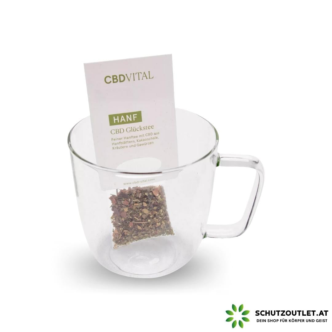 BIO Glücks Tee I CBD Vital I Bio-Kräuterteekomposition mit Hanfblättern, Kakaoschale, Kräutern und Gewürzen