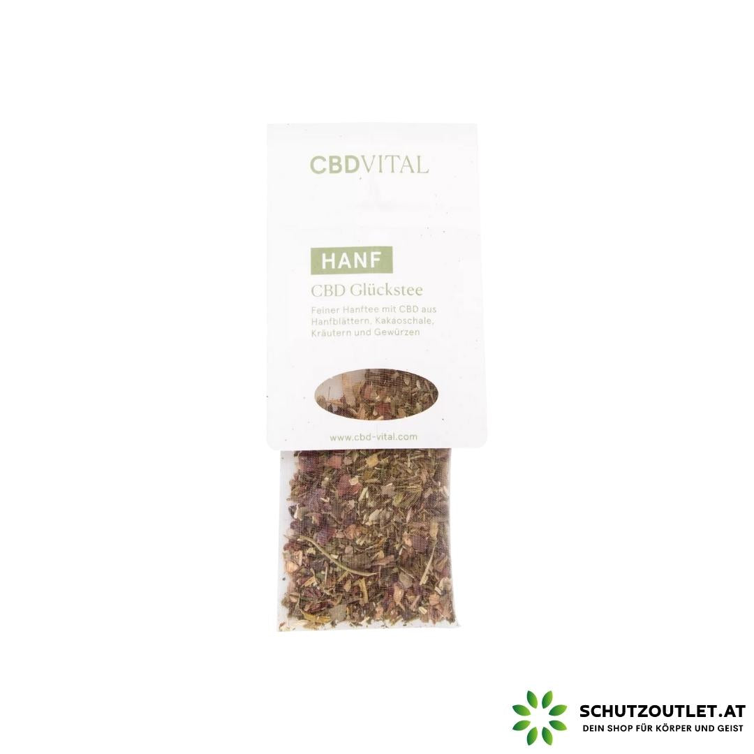 BIO Glücks Tee I CBD Vital I Bio-Kräuterteekomposition mit Hanfblättern, Kakaoschale, Kräutern und Gewürzen