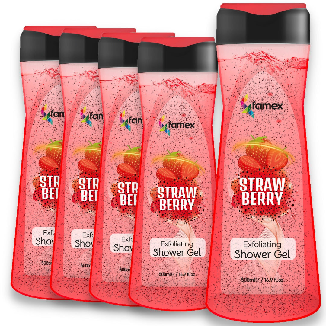 FAMEX Premium Duschgel I Strawberry I 500ml I Peeling