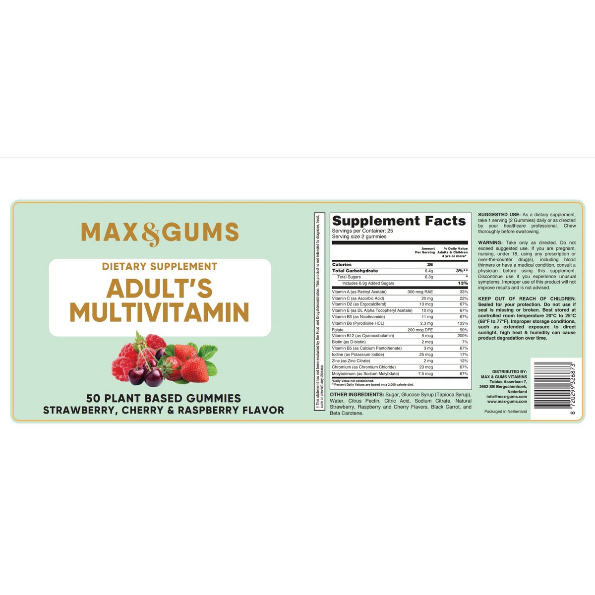 Multivitamin für Erwachsene I Max&Gums I Erdbeere - Himbeere - Kirsche
