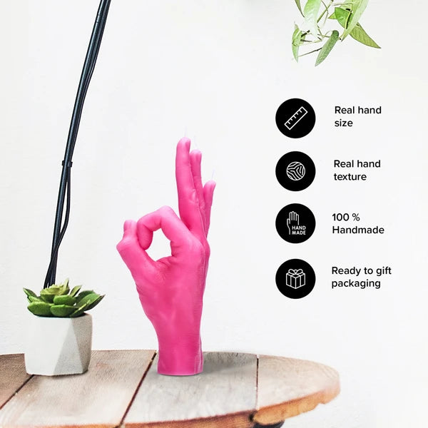 OK Kerze | CandleHand | Handzeichen OK |  Pink