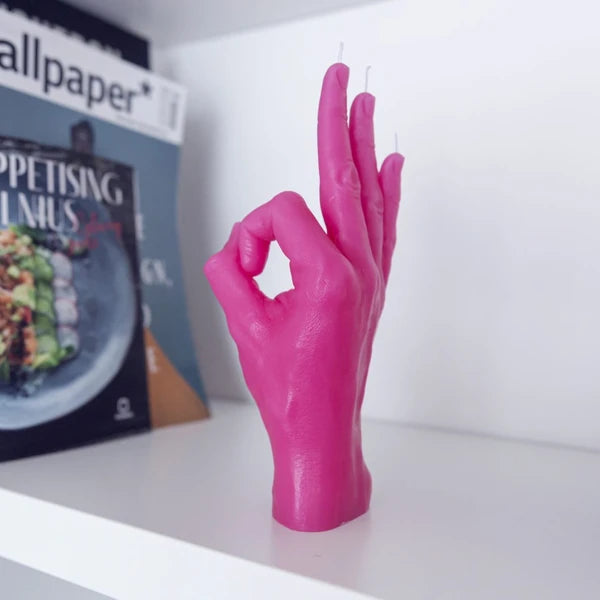 OK Kerze | CandleHand | Handzeichen OK |  Pink